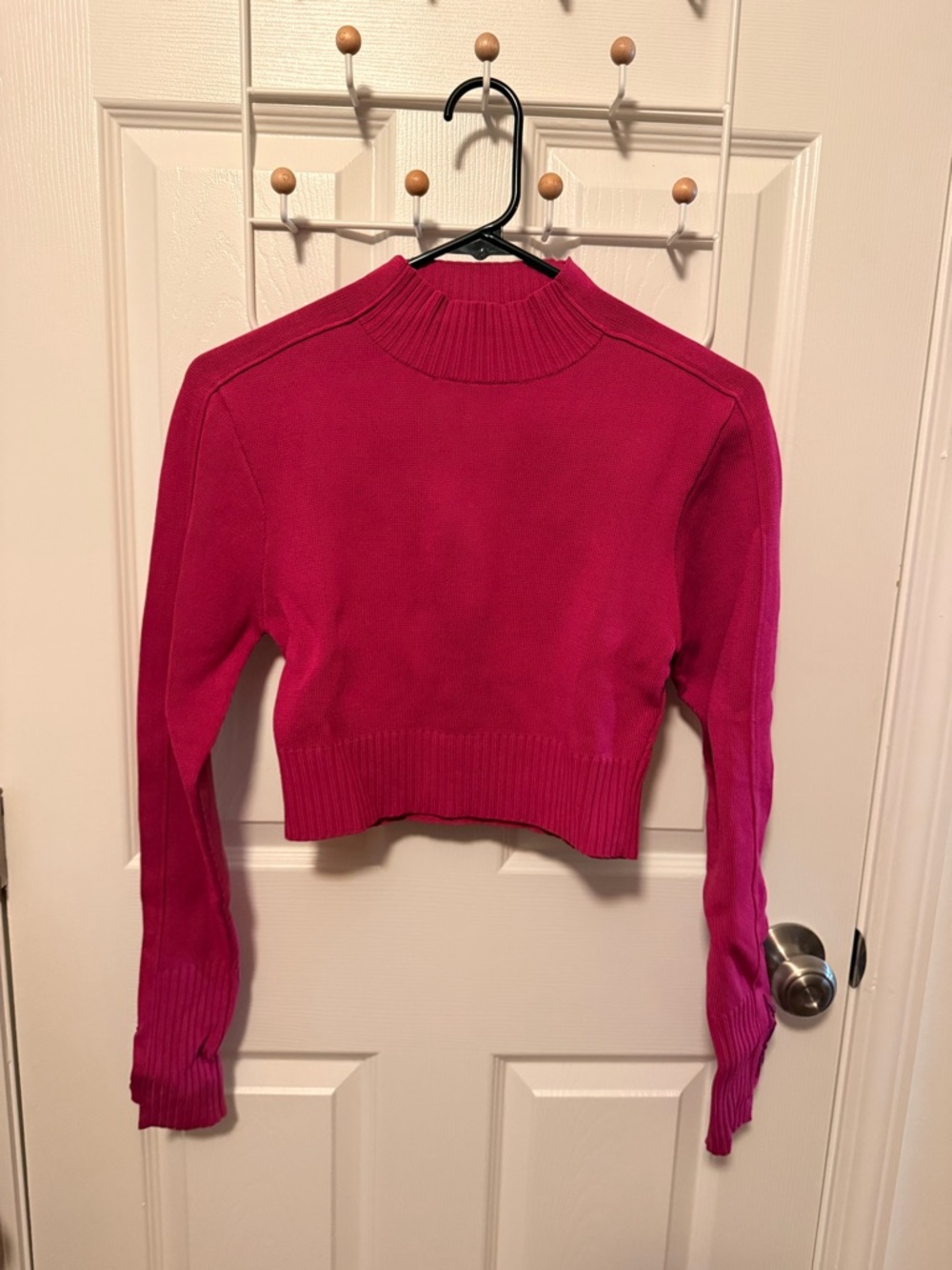 Aje Cropped Fuchsia Knit Mock Neck Sweater | S